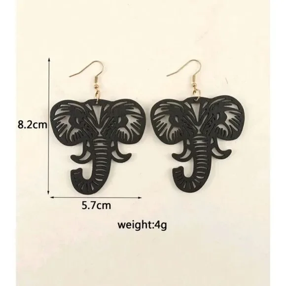 1pair Cutout Trunk Up Elephant Shaped Pendant Wooden Dangle Earri - Picture 4 of 5